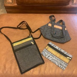 P, Large is 10 x 7 1/2”, Gray purse is 10 1/2” x 6 1//2”, 8 x 5”